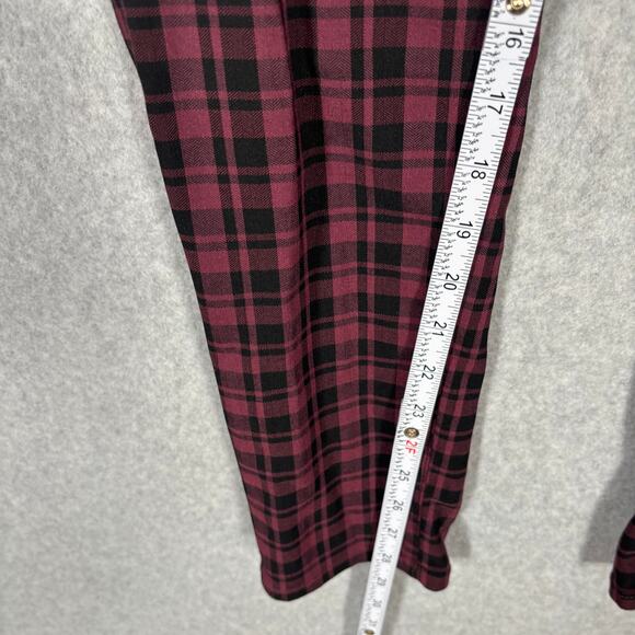 LYZ BAND Pants Womens Large Burgundy Plaid Pull On Academia Twee Skater Career - Picture 8 of 11